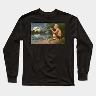 Pan sits by pond playing pipes by moonlight Long Sleeve T-Shirt